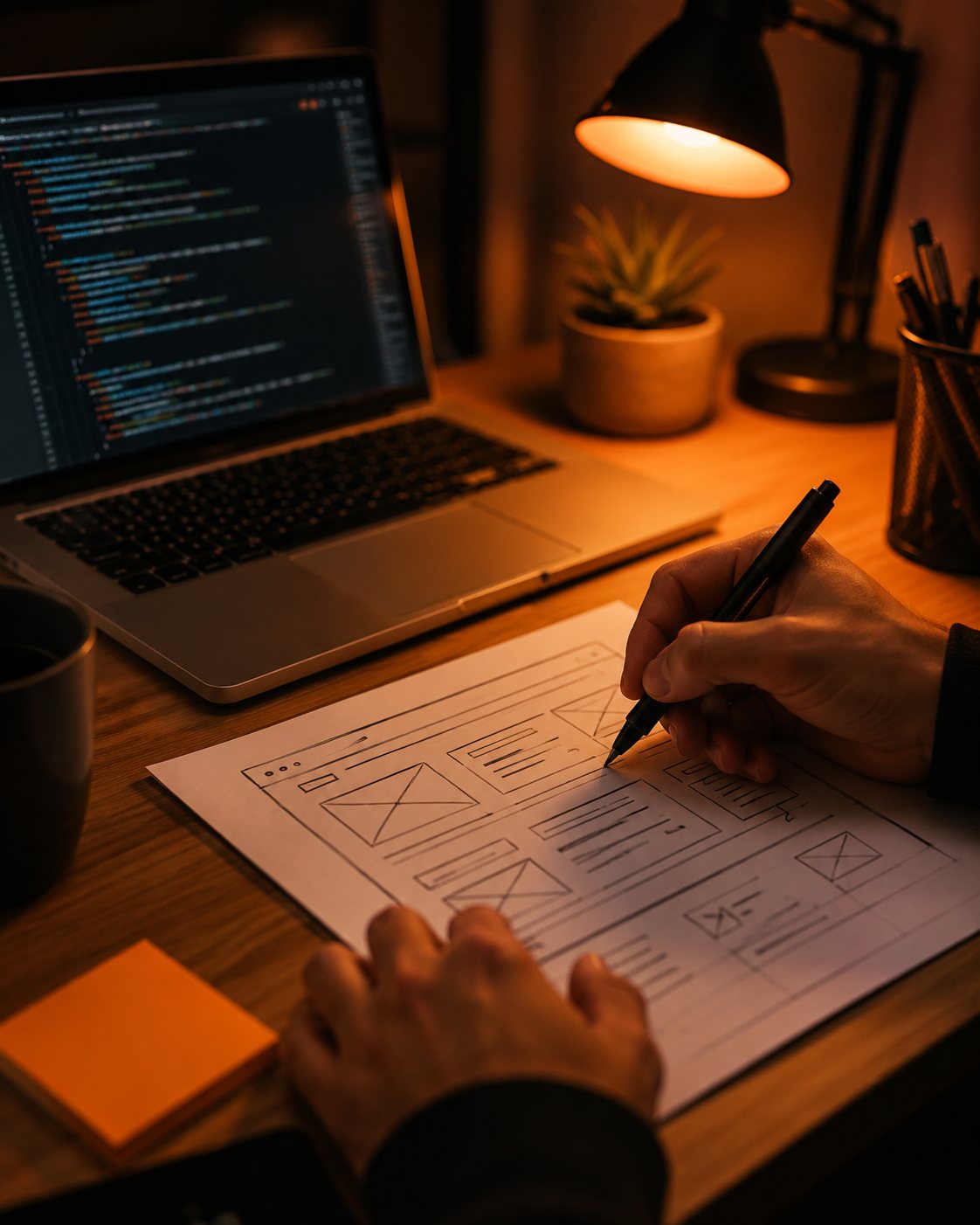 Desenvolvimento de site sob medida — código em um notebook
