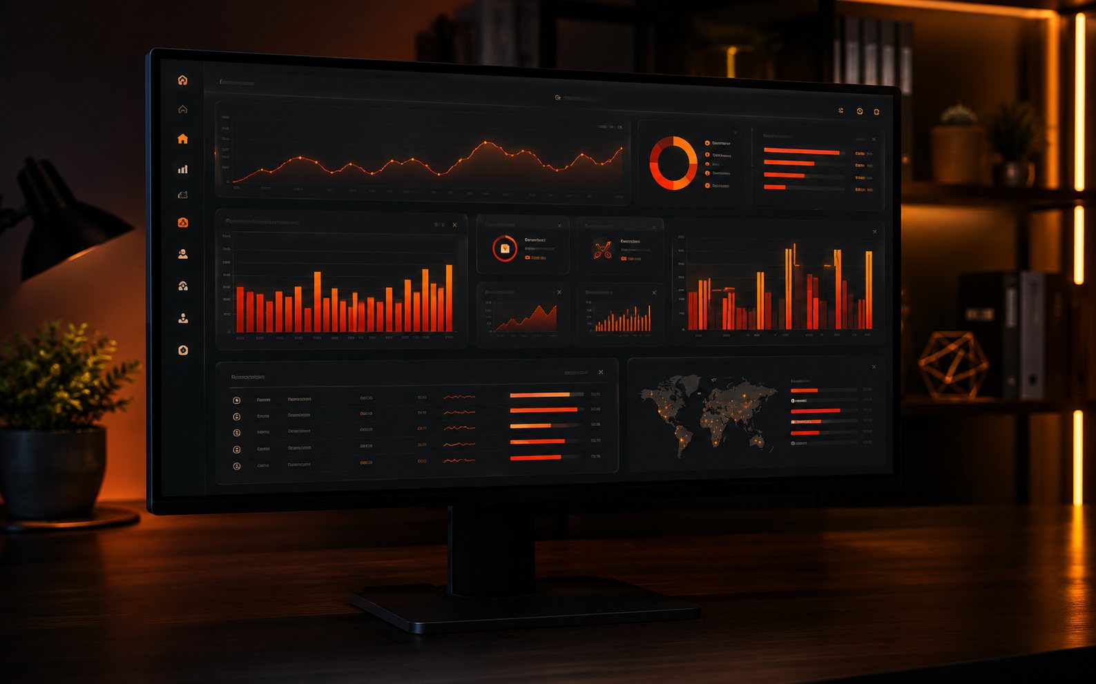 Dashboard de vendas com gráficos e indicadores em laranja